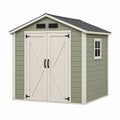 Abri de jardin 239 x 185 x 227 cm en résine vert sauge à double porte ventilé