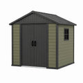 Abri de jardin 213 x 131 x 202 cm en résine vert olive à double porte toit incliné