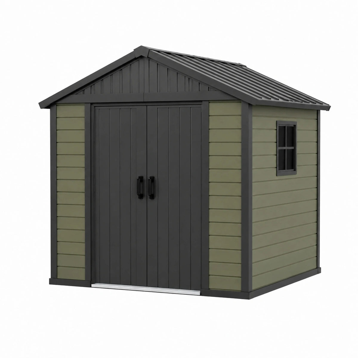 Abri de jardin 213 x 131 x 202 cm en résine vert olive à double porte toit incliné