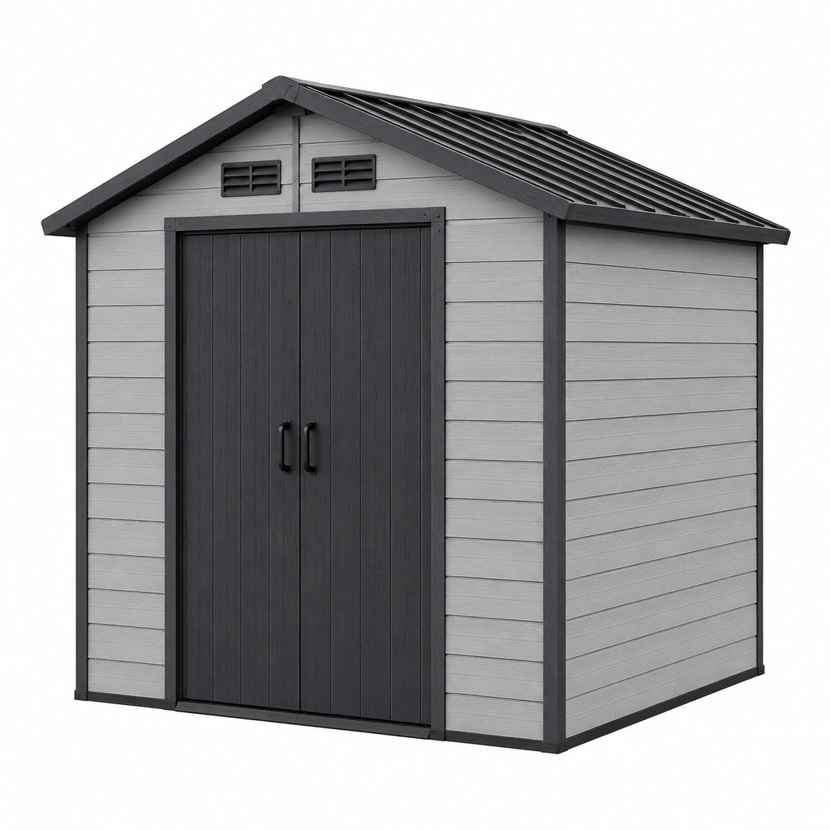 Abri de jardin 191 x 122 x 183 cm en résine gris et anthracite avec portes doubles ventilé