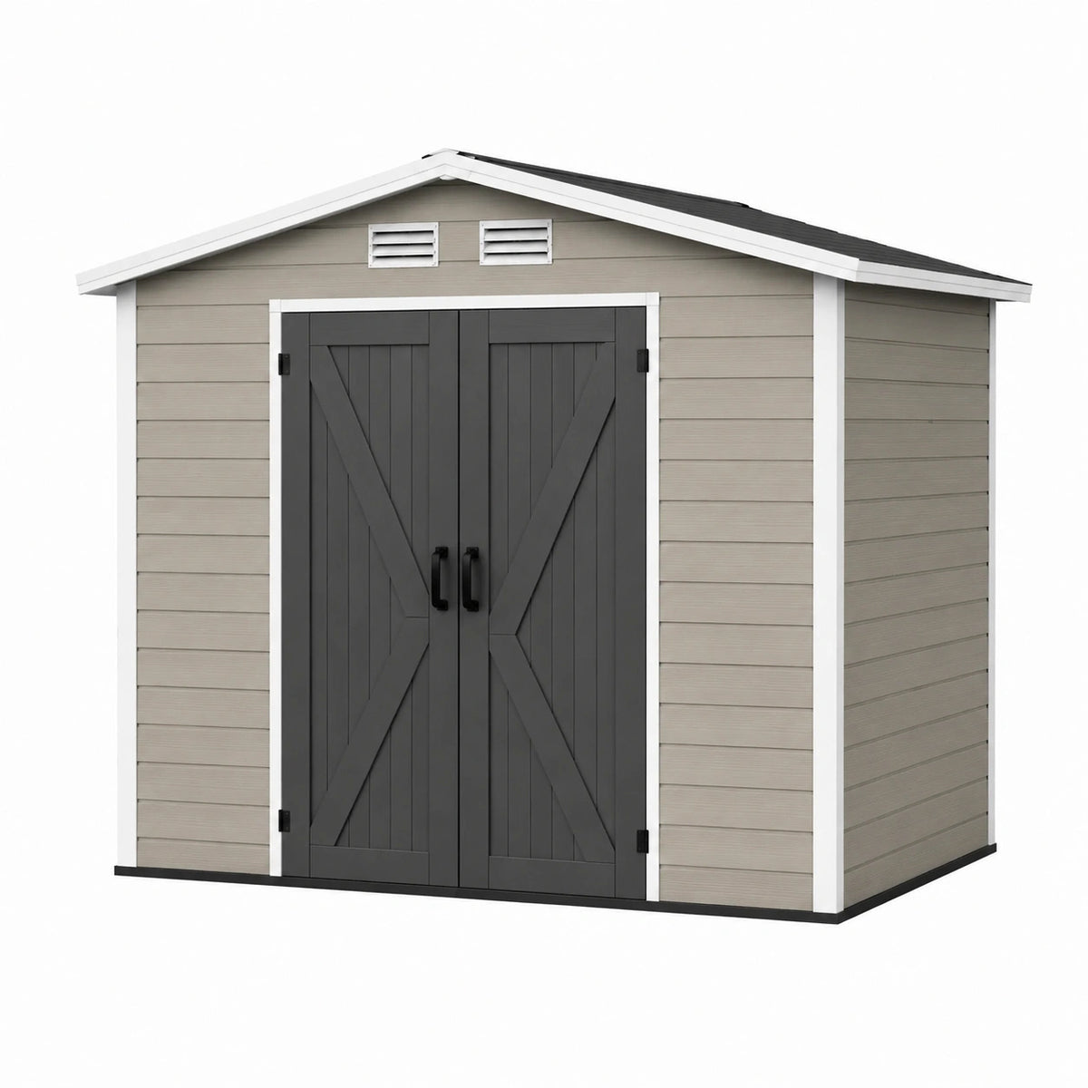 Abri de jardin 210 x 130 x 200 cm en résine gris taupe à double porte style chalet