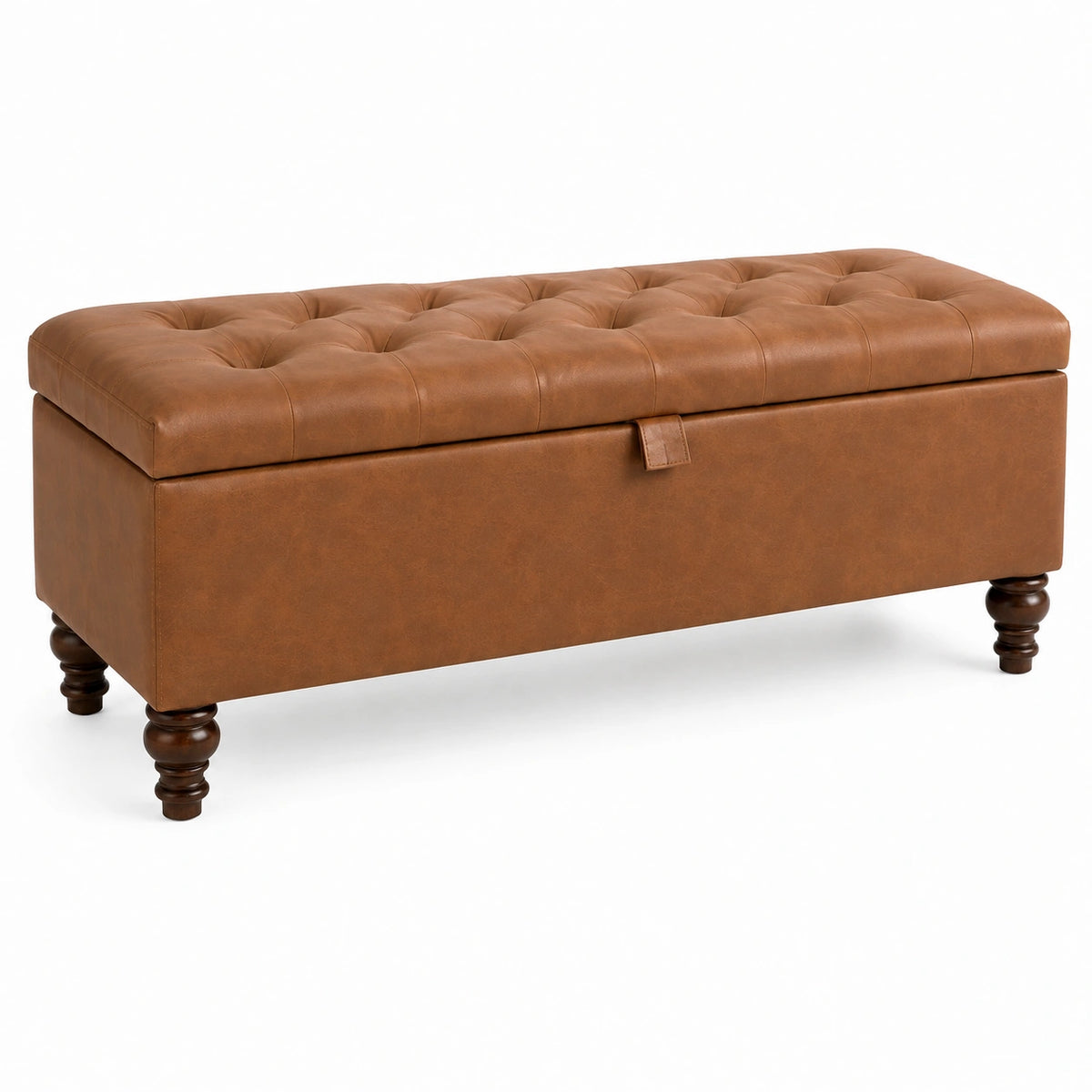 Banc coffre de rangement 120 x 45 x 48 cm similicuir marron capitonné style classique