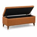 Banc coffre de rangement 120 x 45 x 46 cm aspect cuir camel style contemporain à couvercle relevable