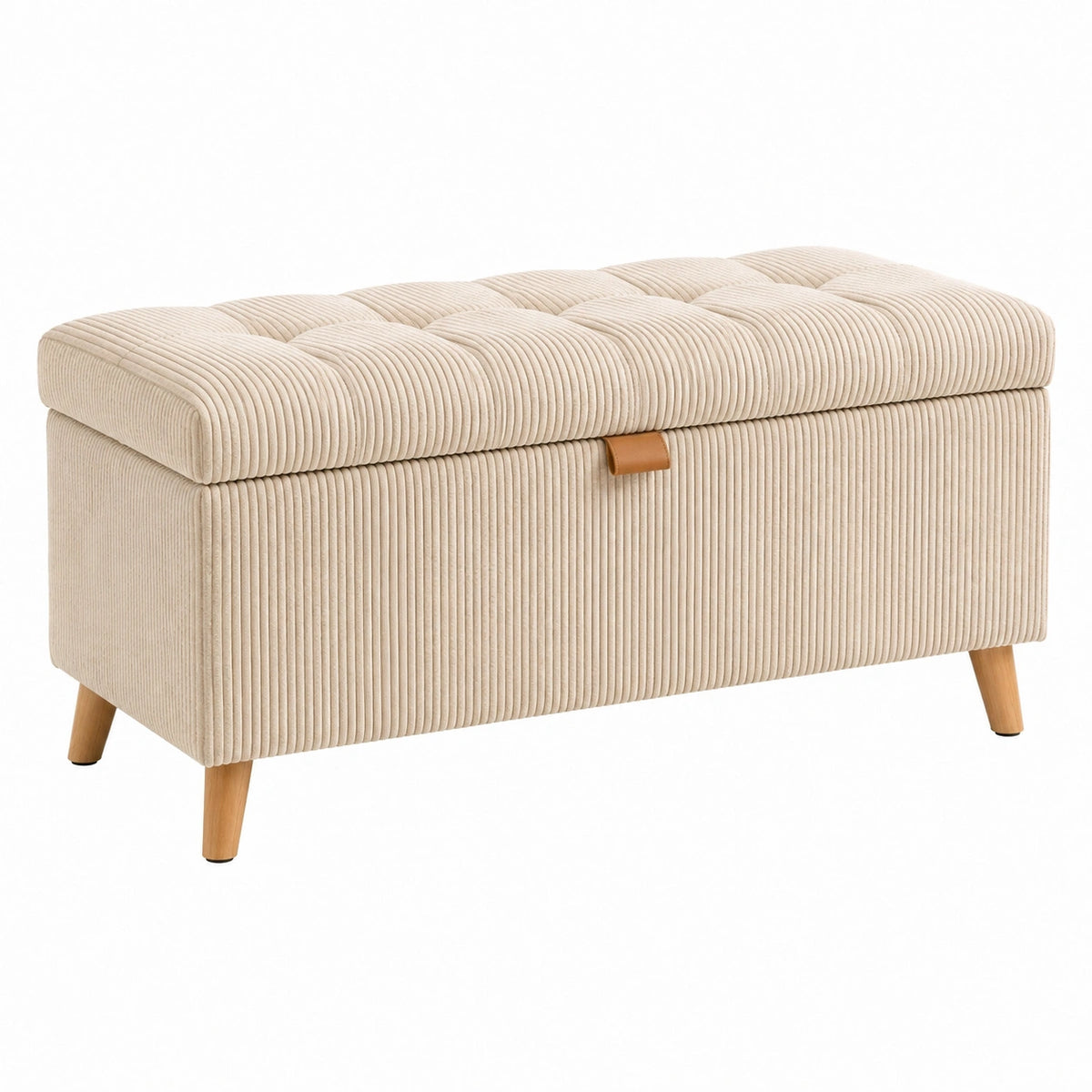 Banc coffre de rangement 100 x 40 x 45 cm en tissu côtelé beige style contemporain