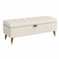 Banc coffre de rangement 120 cm en tissu bouclette écru style contemporain capitonné
