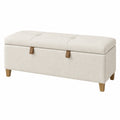 Banc coffre de rangement 120 cm en tissu beige avec pieds en bois style contemporain