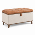 Banc coffre 100 x 45 x 48 cm en tissu bouclette beige et aspect cuir camel style contemporain