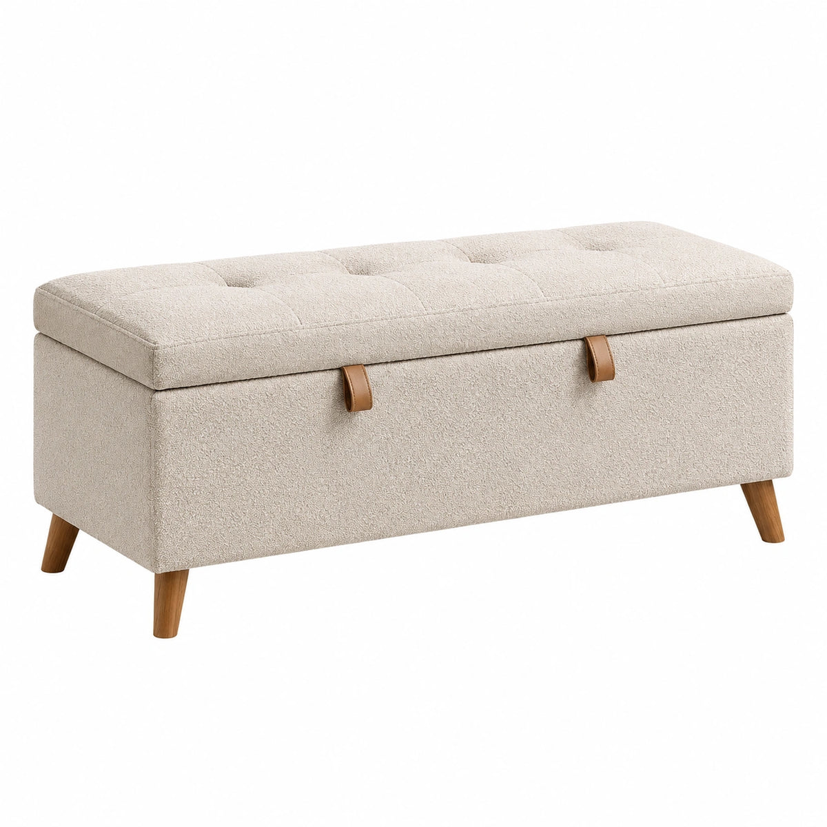 Banc coffre de rangement 110 x 40 x 45 cm en tissu bouclette beige style scandinave