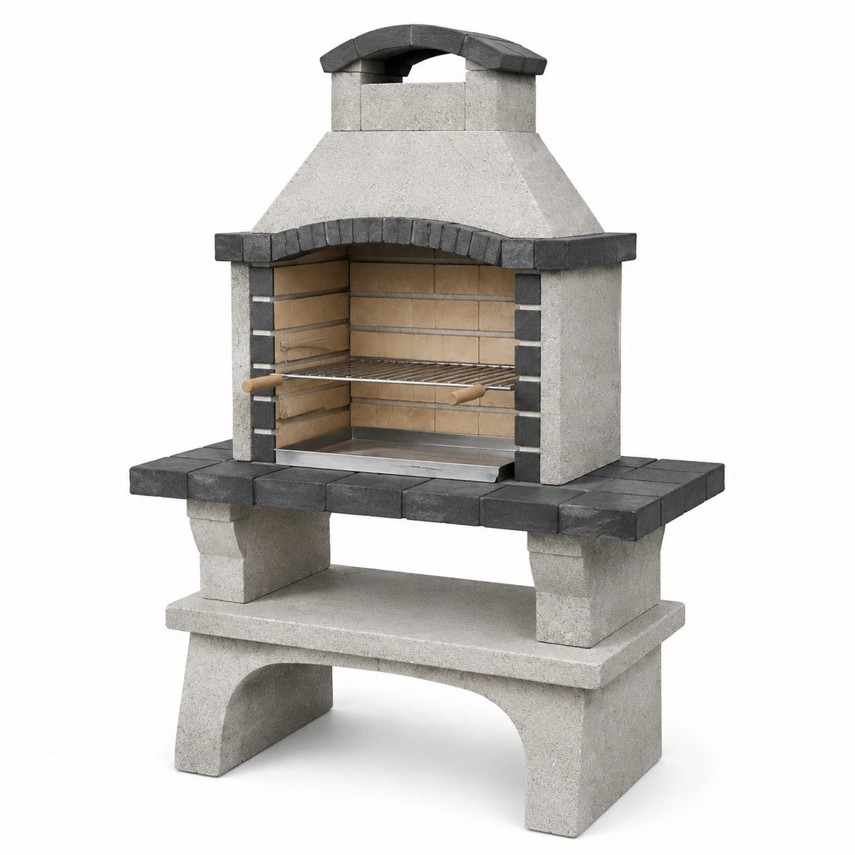 Barbecue de jardin 120 x 70 x 210 cm en béton gris anthracite avec foyer ouvert style traditionnel