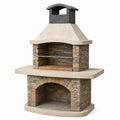 Barbecue de jardin en pierre 130 x 80 x 220 cm beige gris avec grille et cheminée