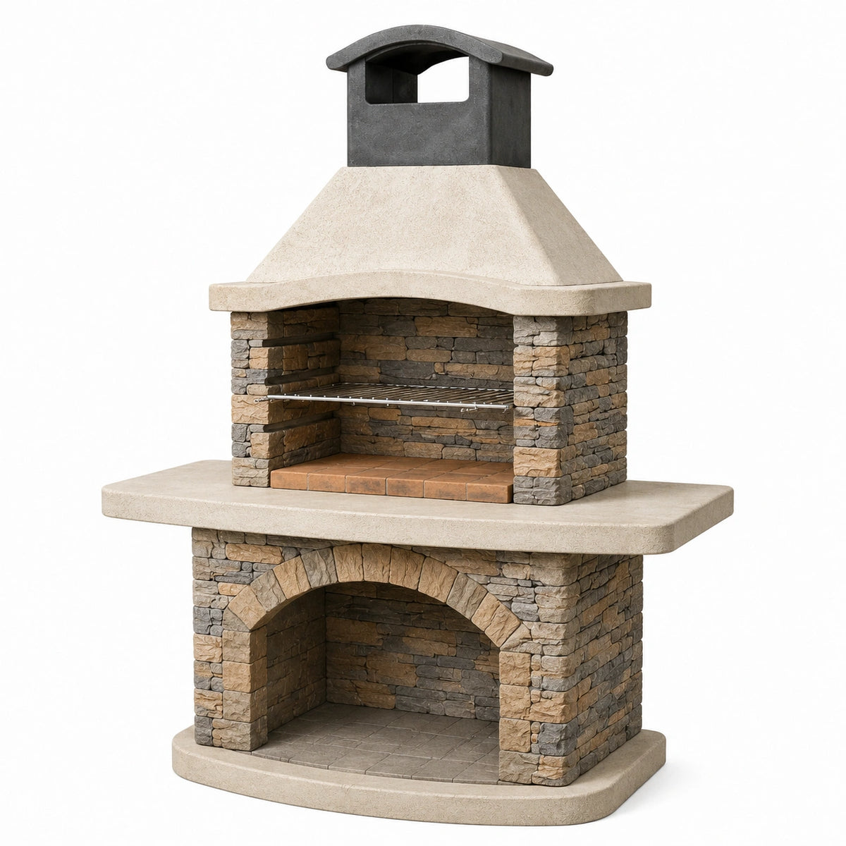 Barbecue de jardin en pierre 130 x 80 x 220 cm beige gris avec grille et cheminée