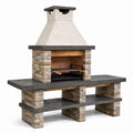 Barbecue de jardin 160 x 70 x 210 cm en pierre beige et gris avec gril réglable style rustique