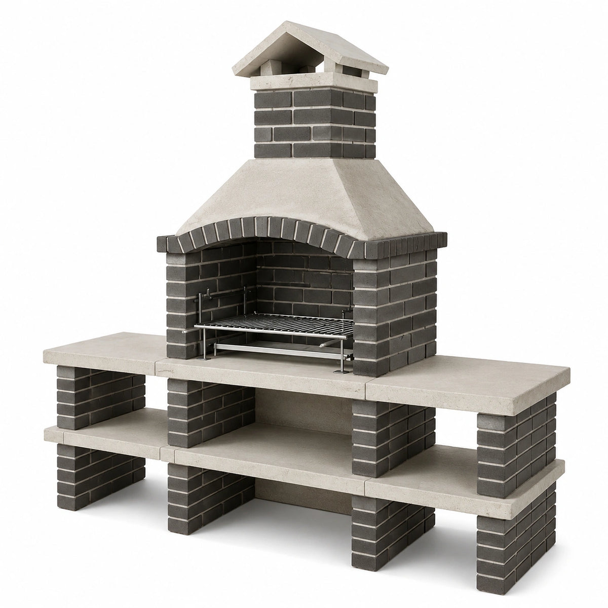 Barbecue de jardin 180 x 70 x 230 cm en béton gris avec grille de cuisson style maçonné