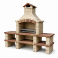 Barbecue de jardin 200 x 70 x 230 cm en pierre beige et terre cuite avec grille style rustique