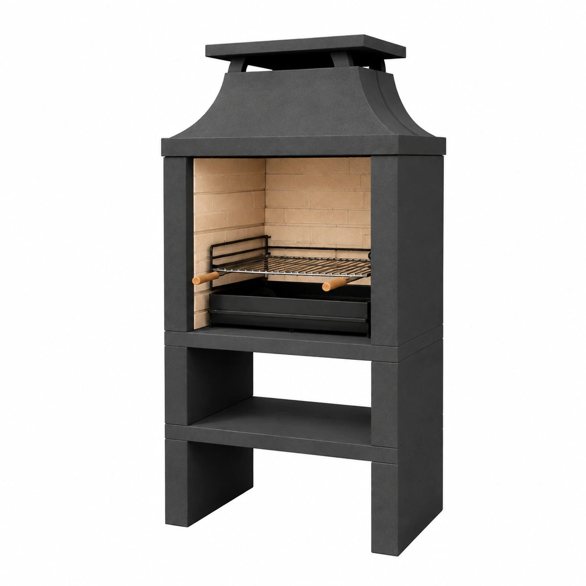 Barbecue de jardin 100 x 70 x 210 cm en béton noir avec grille réglable