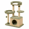 Arbre à chat 60 x 50 x 120 cm en sisal et peluche vert kaki avec niches et plateformes