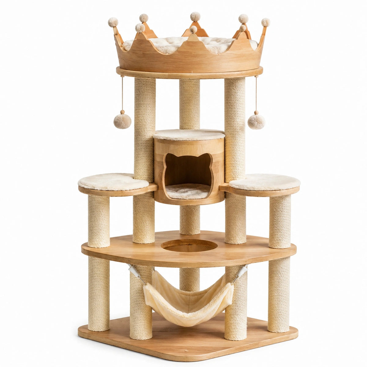 Arbre à chat 80 x 60 x 150 cm en bois beige avec griffoirs et hamac