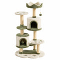 Arbre à chat 60 x 60 x 145 cm en sisal et peluche vert et blanc avec niches plateformes et griffoirs
