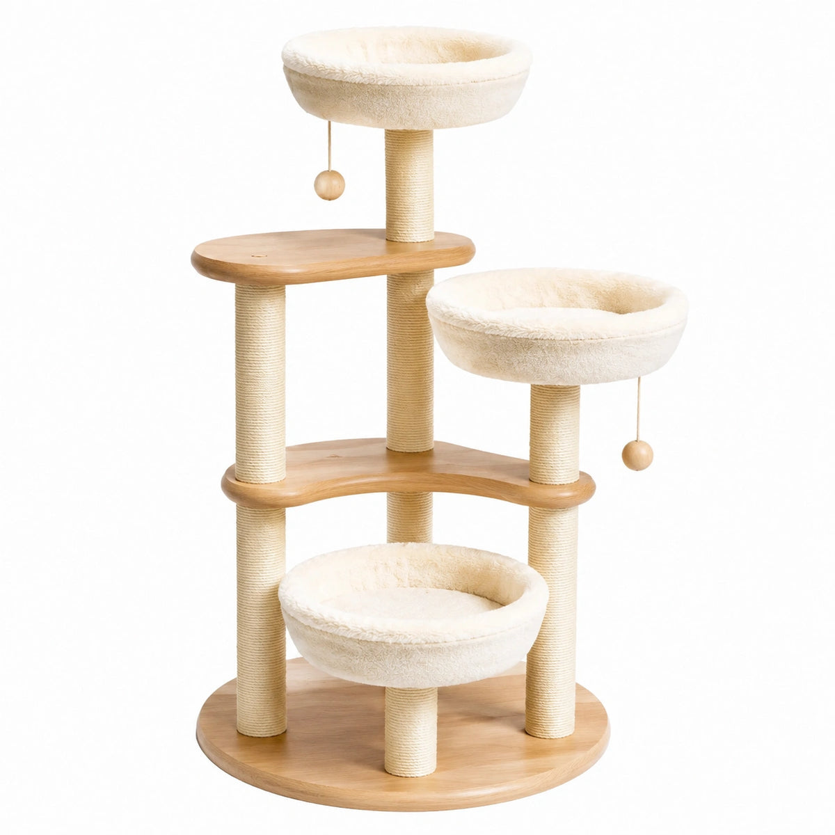 Arbre à chat 60 x 60 x 150 cm en bois beige avec poteaux à griffer et couchages