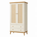 Armoire de rangement 90 x 45 x 180 cm en bois blanc cassé et cannage style naturel