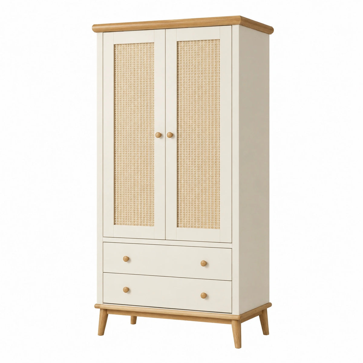 Armoire de rangement 90 x 45 x 180 cm en bois blanc cassé et cannage style naturel