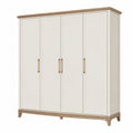 Armoire de rangement 200 x 60 x 220 cm en bois blanc et naturel à 4 portes style classique