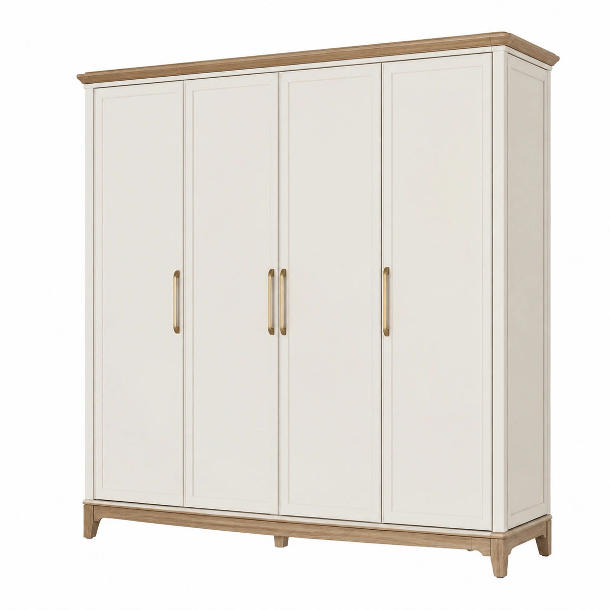 Armoire de rangement 200 x 60 x 220 cm en bois blanc et naturel à 4 portes style classique