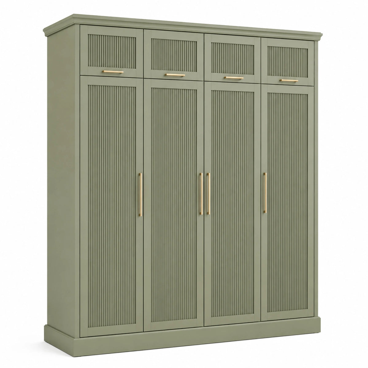 Armoire de rangement 200 cm vert sauge en panneaux de bois à 8 portes style classique