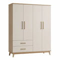 Armoire de rangement 180 x 55 x 200 cm blanc et bois à 4 portes avec 2 tiroirs style moderne