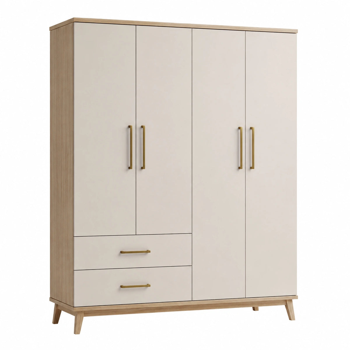 Armoire de rangement 180 x 55 x 200 cm blanc et bois à 4 portes avec 2 tiroirs style moderne