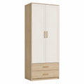 Armoire de rangement 80 x 52 x 180 cm en panneaux de bois blanc/chêne à 2 portes 2 tiroirs style contemporain