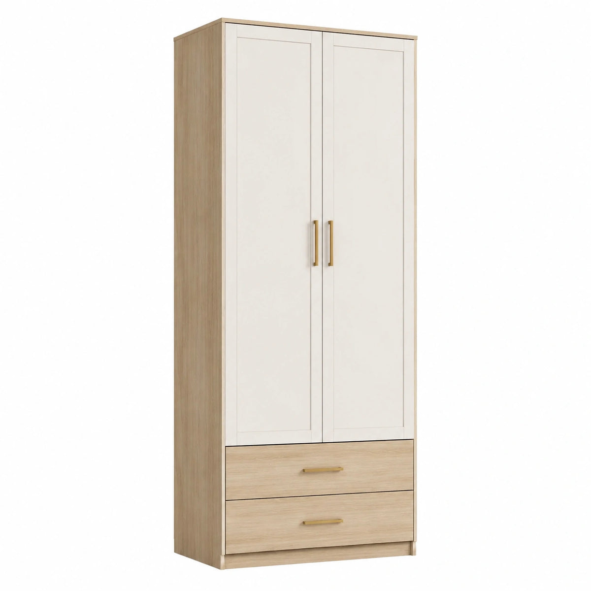 Armoire de rangement 80 x 52 x 180 cm en panneaux de bois blanc/chêne à 2 portes 2 tiroirs style contemporain