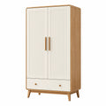 Armoire 90 x 50 x 180 cm en bois beige et naturel à 2 portes avec tiroir style scandinave