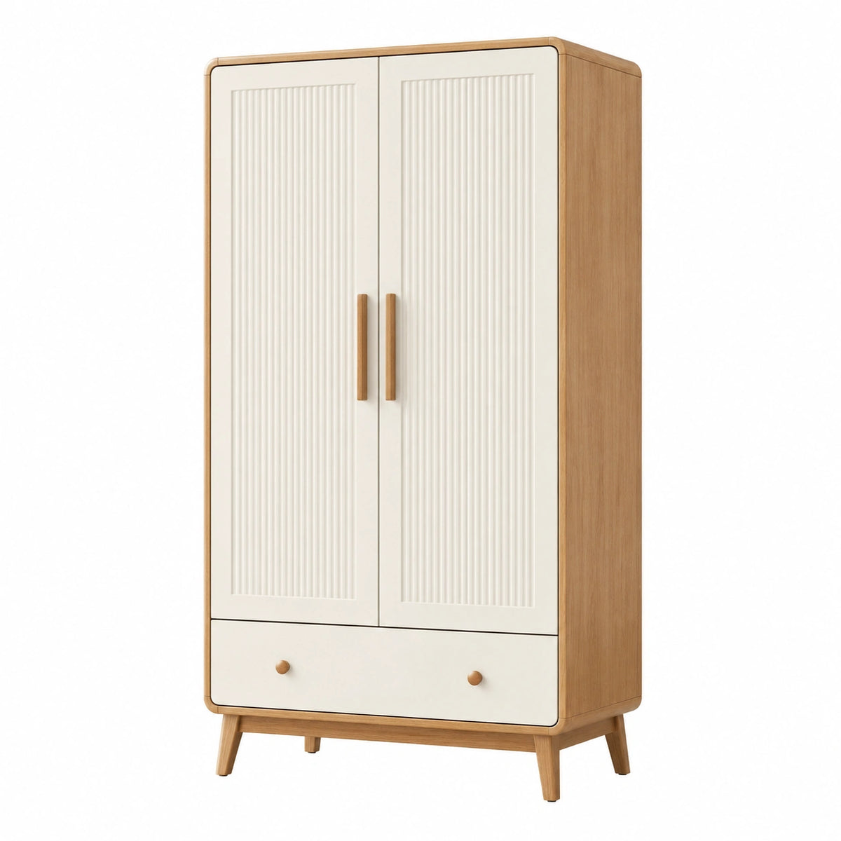 Armoire 90 x 50 x 180 cm en bois beige et naturel à 2 portes avec tiroir style scandinave