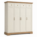 Armoire 200 x 60 x 220 cm en bois crème et naturel style classique à 4 portes