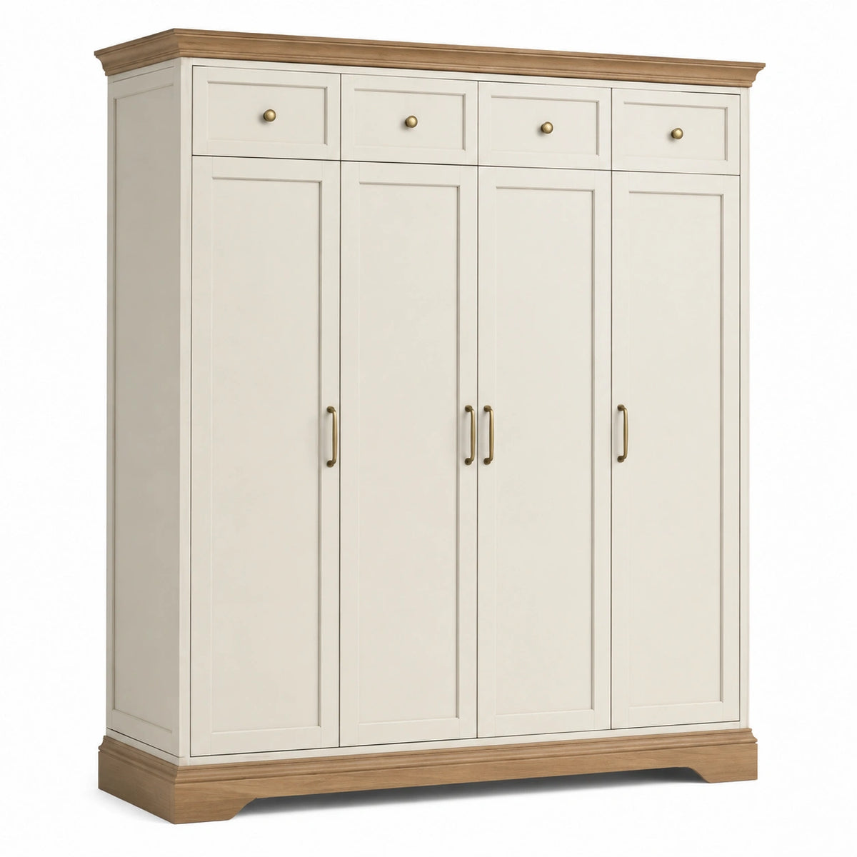 Armoire 200 x 60 x 220 cm en bois crème et naturel style classique à 4 portes