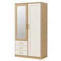 Armoire de rangement 90 x 52 x 190 cm décor chêne et blanc avec miroir et tiroirs