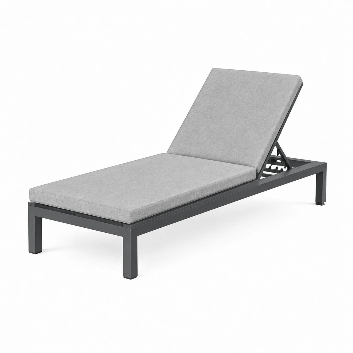 Chaise longue de jardin 200 x 65 cm en aluminium gris avec dossier réglable